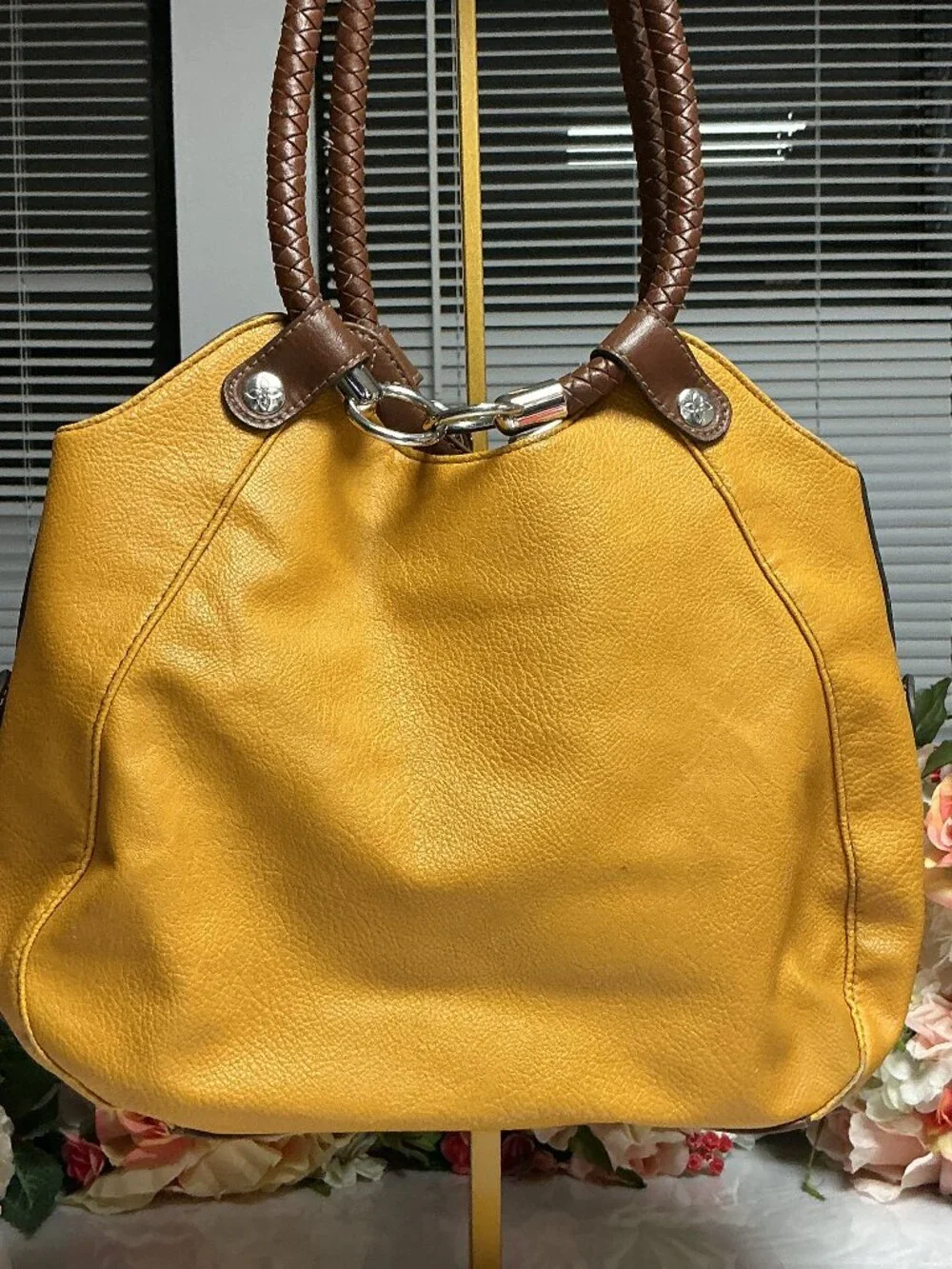 Relic Mustard Yellow Hobo Shoulder Bag Brown Braided Handles Y2K